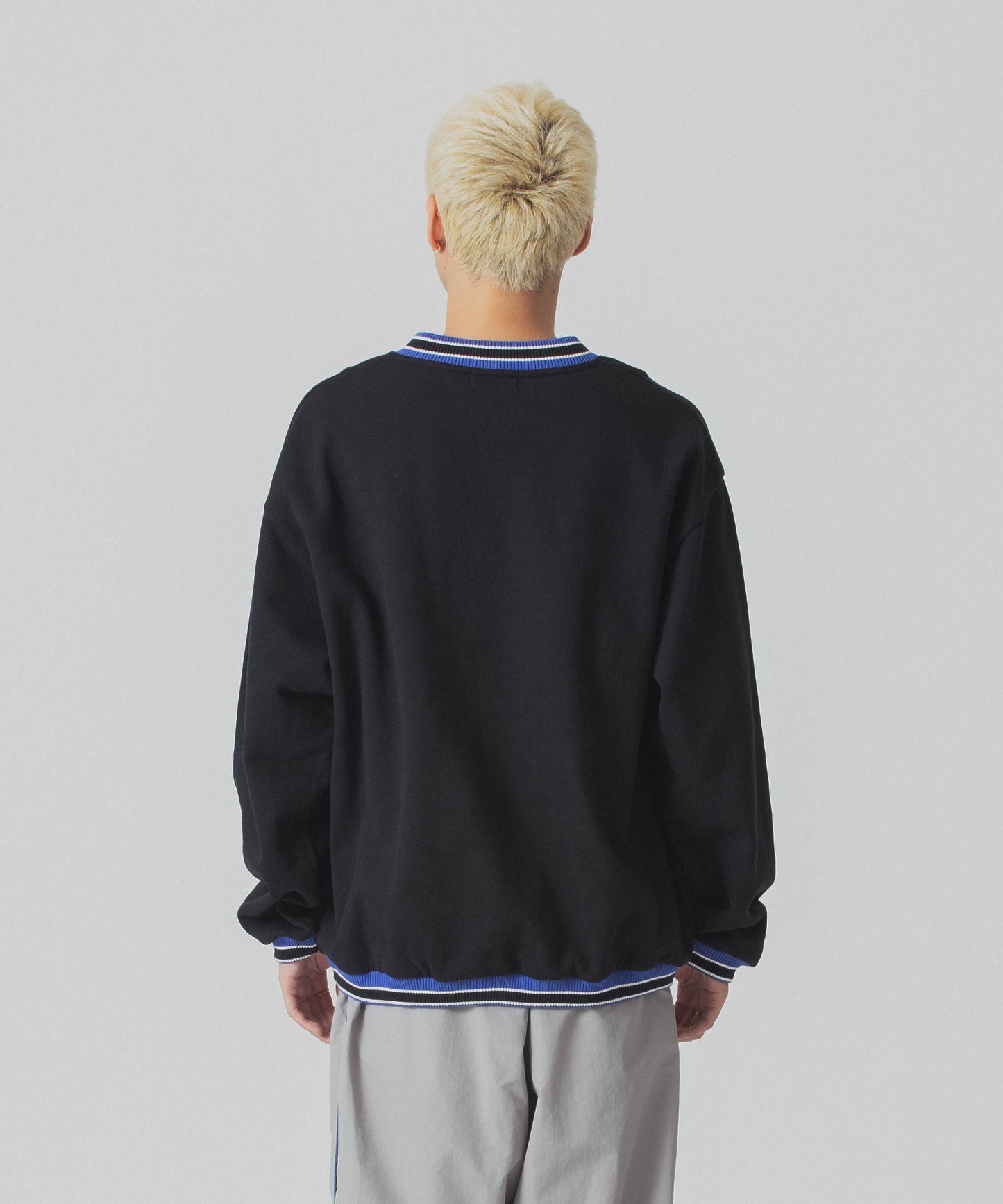 RIB LINE V NECK SWEATSHIRT