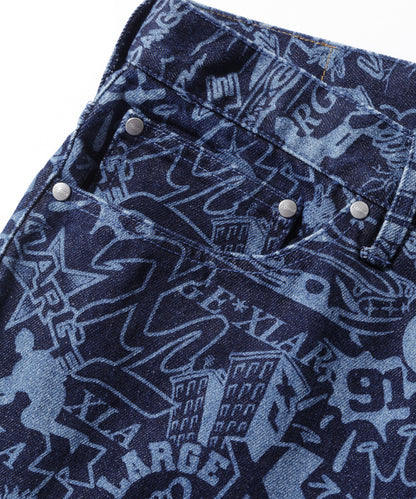 DISCHARGE PRINT DENIM PANTS