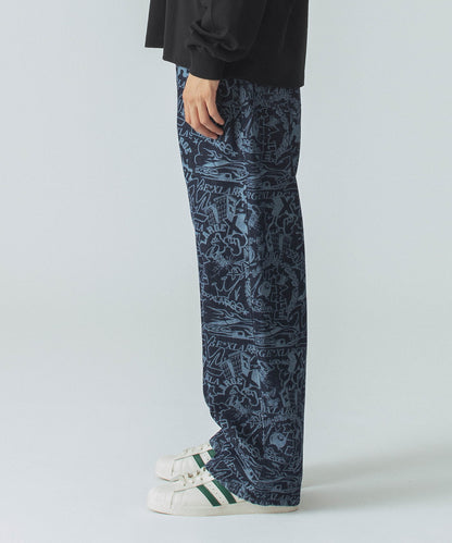 DISCHARGE PRINT DENIM PANTS