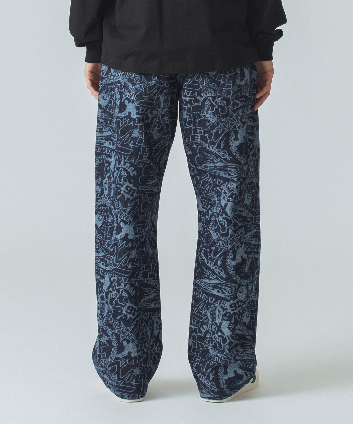 DISCHARGE PRINT DENIM PANTS